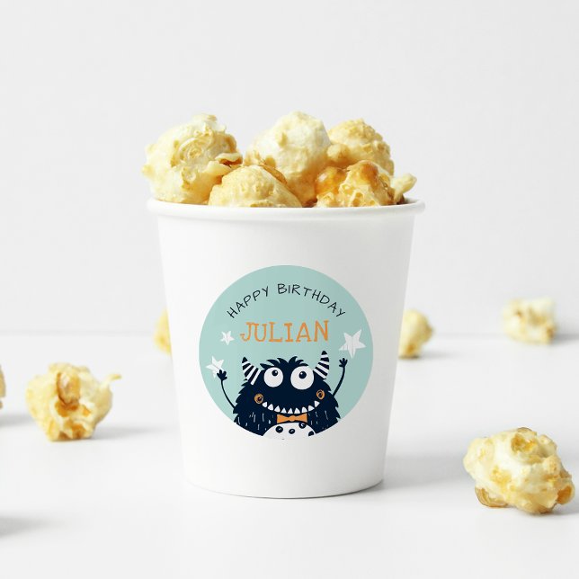 Mint | Little Monster Personalized Kids Birthday Classic Round Sticker (Creator Uploaded)