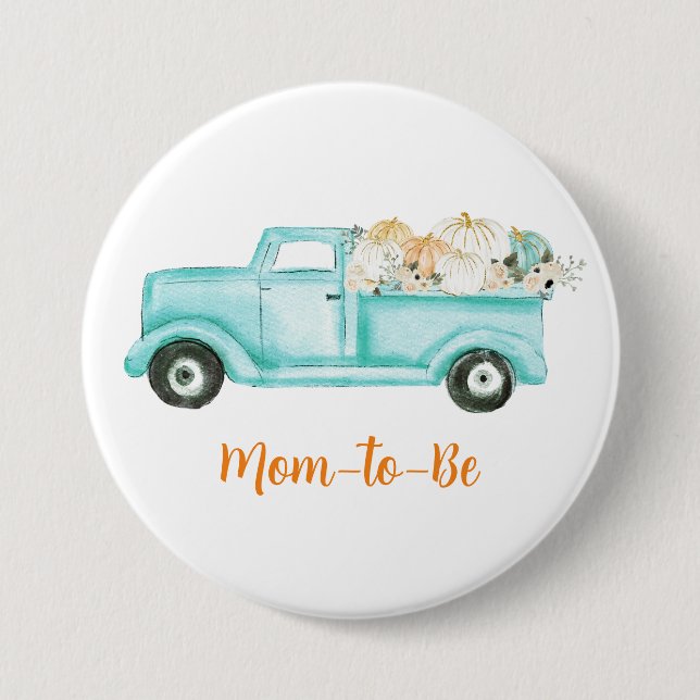 Mint Little Pumpkin Baby Shower Mom to Be 3 Inch Round Button (Front)