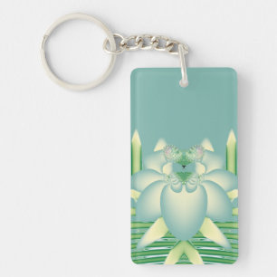 Mint Lotus Art Deco Fractal Flower Art Keychain