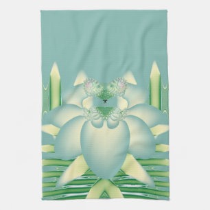 Mint Lotus Art Deco Fractal Flower Art Kitchen Towel