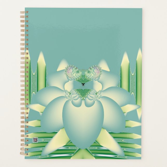 Mint Lotus Art Deco Fractal Flower Art Planner (Front)