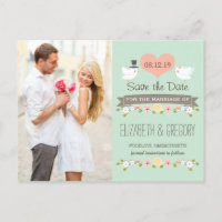 MINT LOVE BIRDS DOVE SAVE THE DATE