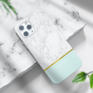 Mint Marble Pattern and Faux Gold Foil iPhone 15 Pro Max Case