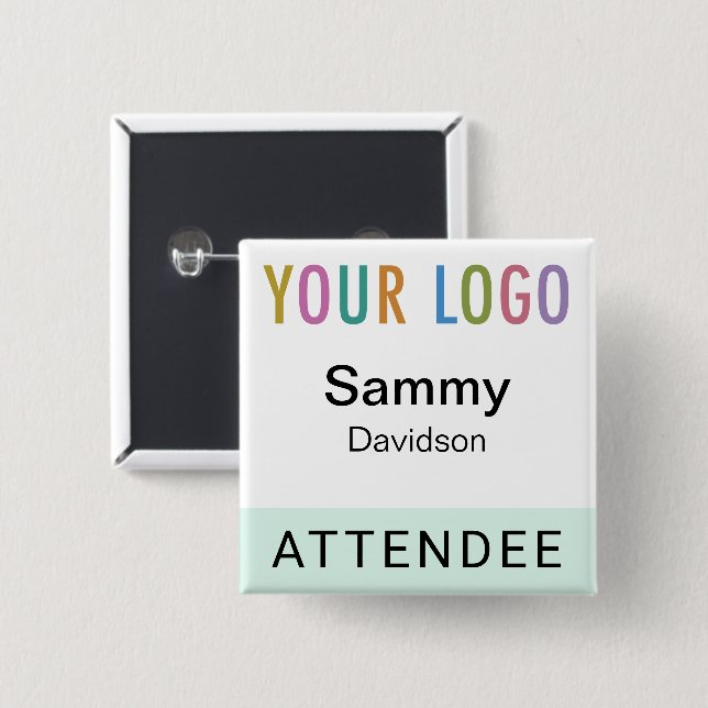 Mint Member Name Badge with Logo Pinback Square 2 Inch Square Button (Front & Back)