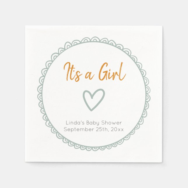 Mint Minimalist Doodle It's a Girl Baby Shower Napkin (Front)