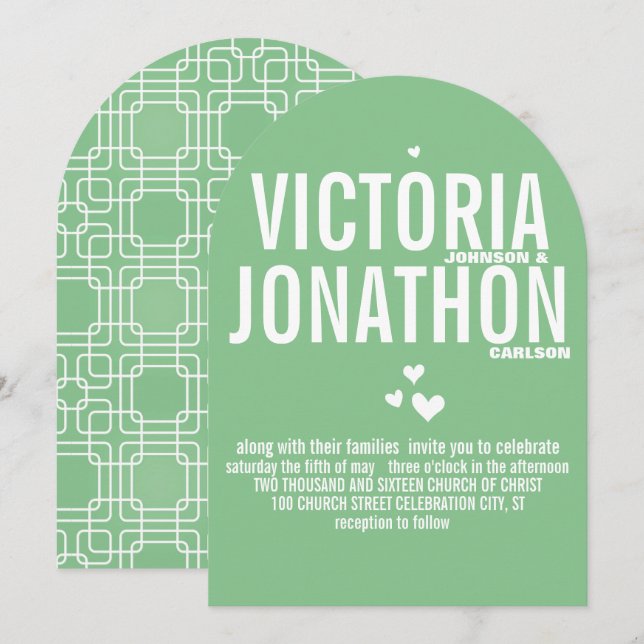 Mint Modern Geometric Pattern Typography Wedding Invitation (Front/Back)