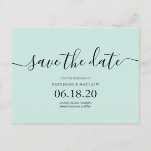 Mint Modern Script Wedding Save the Date Announcement Postcard