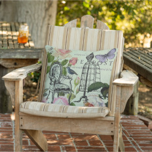 mint modern vintage french rose butterfly paris outdoor pillow
