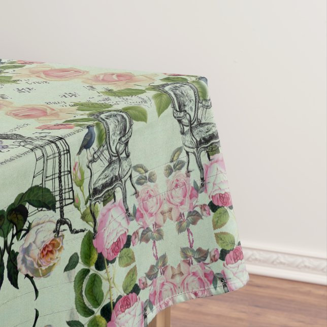 mint modern vintage french rose  butterfly paris tablecloth (In Situ)