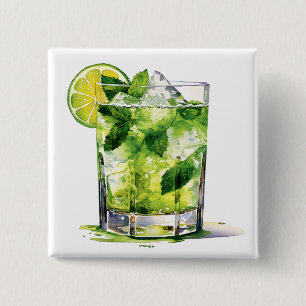 Mint Mojito With Lime 2 Inch Square Button