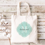 Mint Monogram Bridesmaid Tote Bag<br><div class="desc">Cute trendy monogrammed wedding party tote bags personalized with a custom monogram initial,  bridesmaid text or add a name or other message. Click Customize It to change text fonts and colours to create a unique one of a kind gift for your bridesmaids and wedding party!</div>