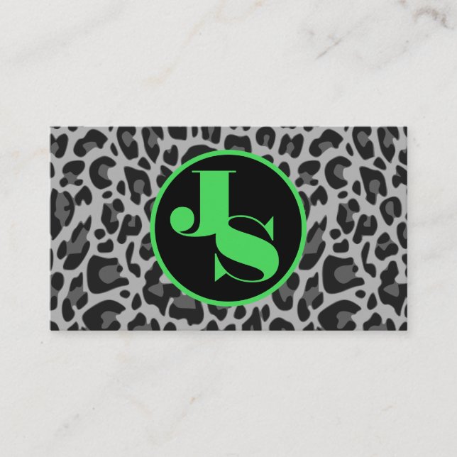 Mint Monogram Classic Leopard Print Rockabilly Business Card (Front)