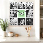 Mint Monogram Family Photo Collage Square Wall Clock<br><div class="desc">Monogram Family Photo Collage. Cute home decor for any room. Personalize this custom design with your own monogram initial or text.</div>