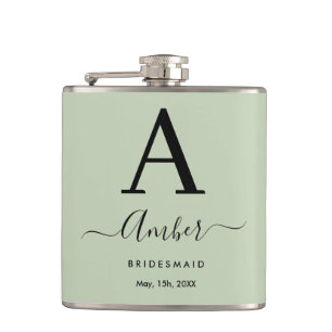 Mint Monogram Personalized Bridesmaid Hip Flask