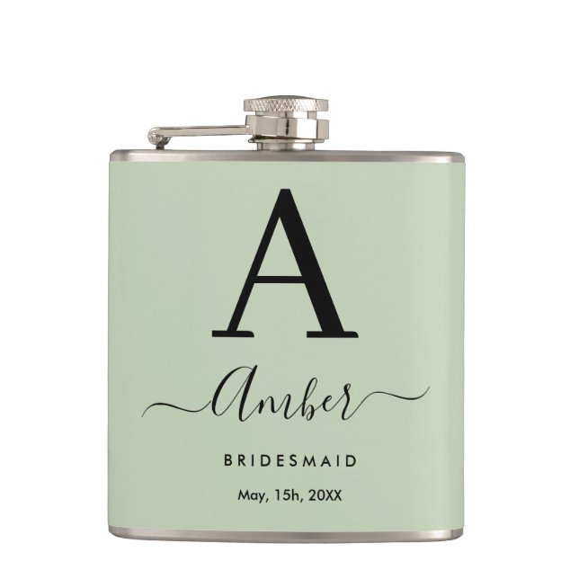 Mint Monogram Personalized Bridesmaid Hip Flask (Front)