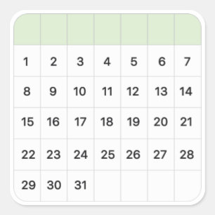 Mint Monthly Calendar Square Sticker