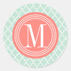 Mint Moroccan Tiles Lattice Personalized Classic Round Sticker