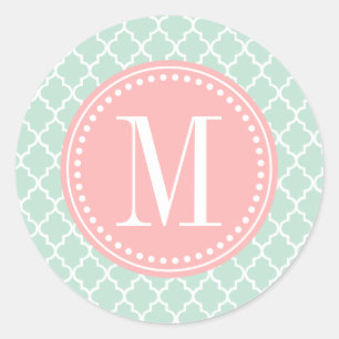 Mint Moroccan Tiles Lattice Personalized Classic Round Sticker