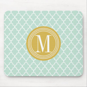 Mint Moroccan Tiles Lattice Personalized Mouse Pad