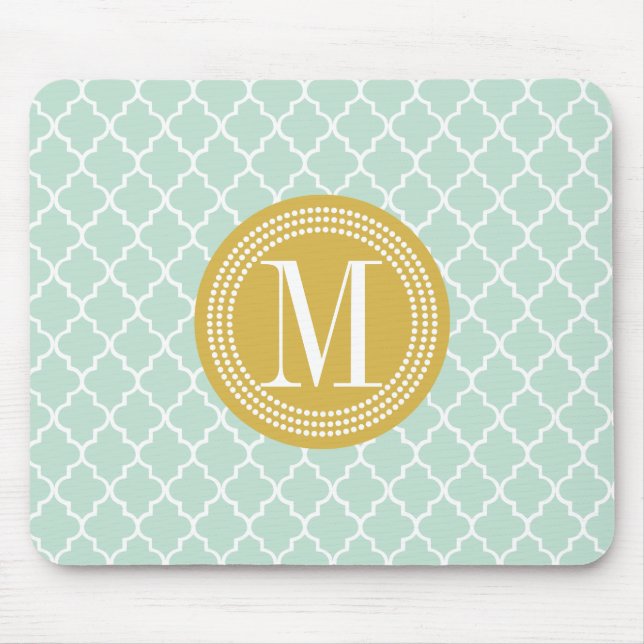 Mint Moroccan Tiles Lattice Personalized Mouse Pad (Front)