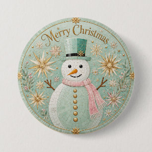 Mint Mosaic Snowman Christmas Cheer 3 Inch Round Button
