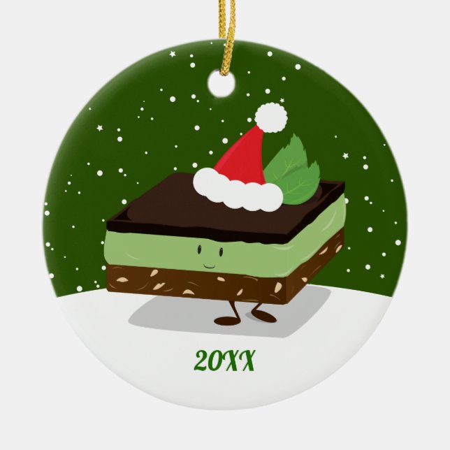 Mint Nanaimo Bar Santa Hat Year Food Christmas Ceramic Ornament (Front)