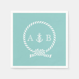 Mint Nautical Rope and Anchor Monogrammed Napkin
