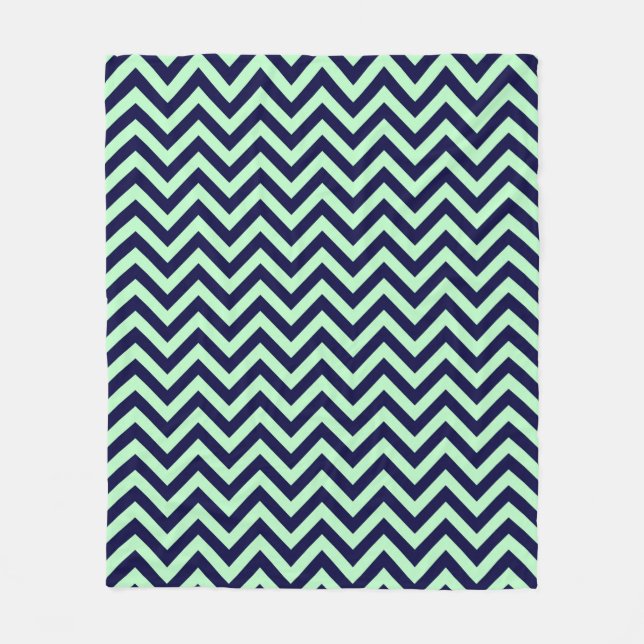 Mint, Navy Blue Large Chevron ZigZag Pattern Fleece Blanket (Front)