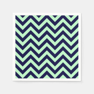 Mint, Navy Blue Large Chevron ZigZag Pattern Napkin