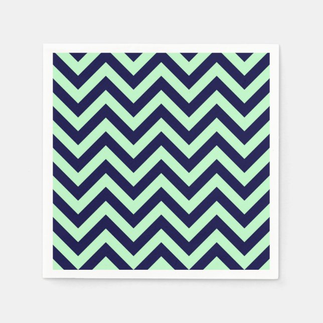 Mint, Navy Blue Large Chevron ZigZag Pattern Napkin (Front)