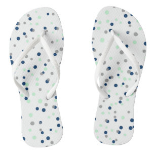 Mint & Navy Confetti Dots Pattern Flip Flops