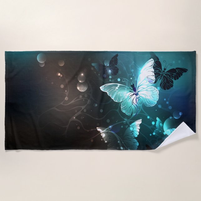 Mint Night Butterflies Beach Towel (Front)