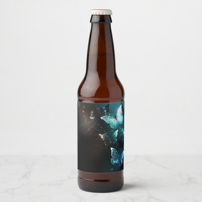 Mint Night Butterflies Beer Bottle Label (Front)