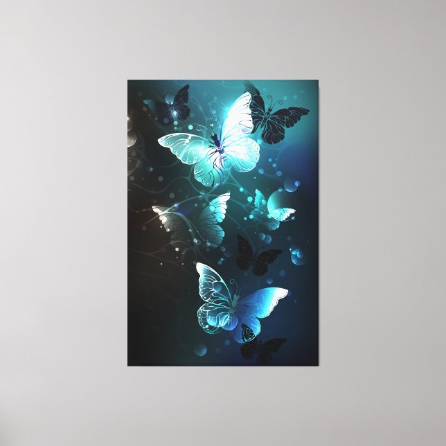 Mint Night Butterflies Canvas Print (Front)
