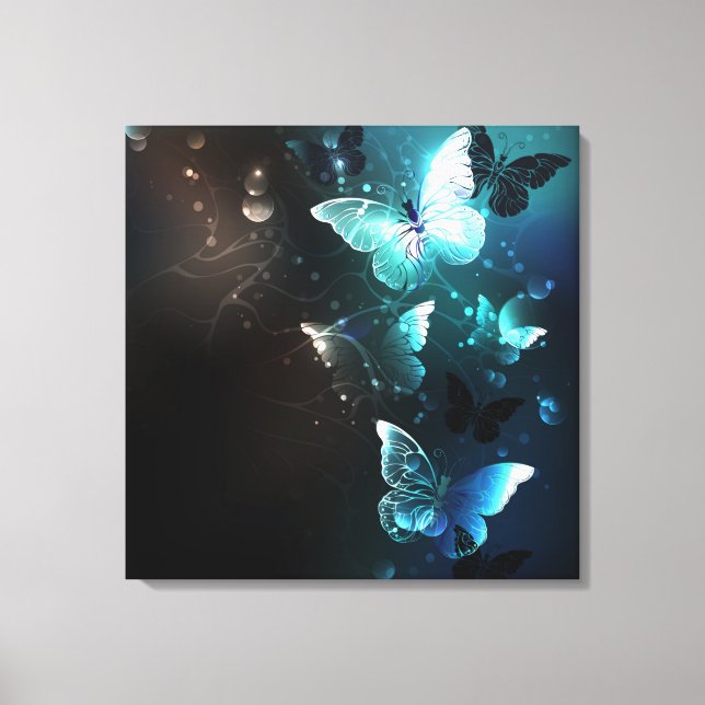 Mint Night Butterflies Canvas Print (Front)