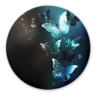 Mint Night Butterflies Ceramic Knob