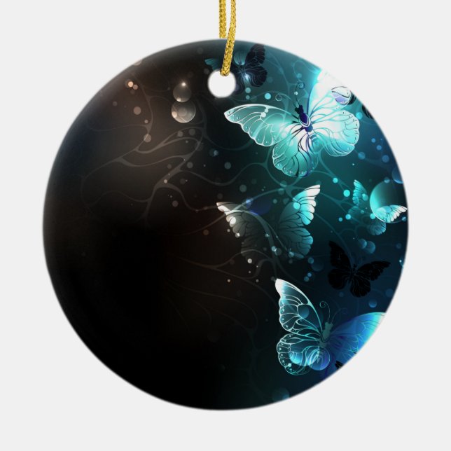 Mint Night Butterflies Ceramic Ornament (Front)