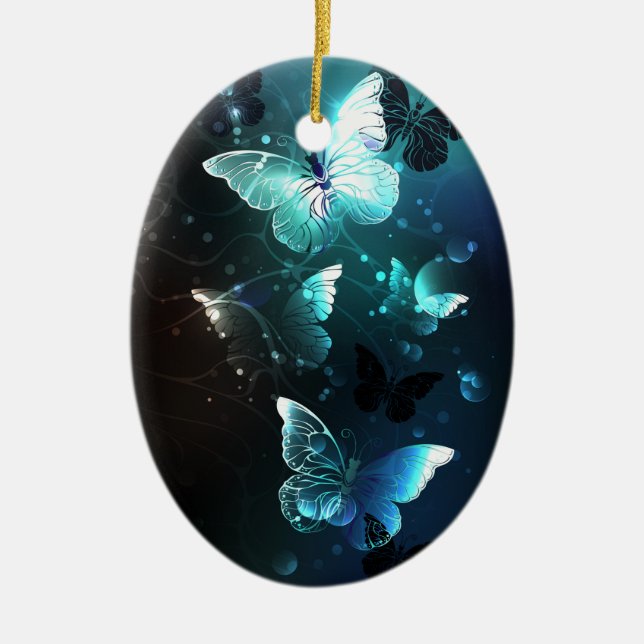 Mint Night Butterflies Ceramic Ornament (Front)