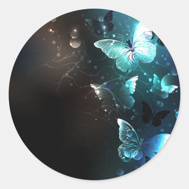 Mint Night Butterflies Classic Round Sticker (Front)