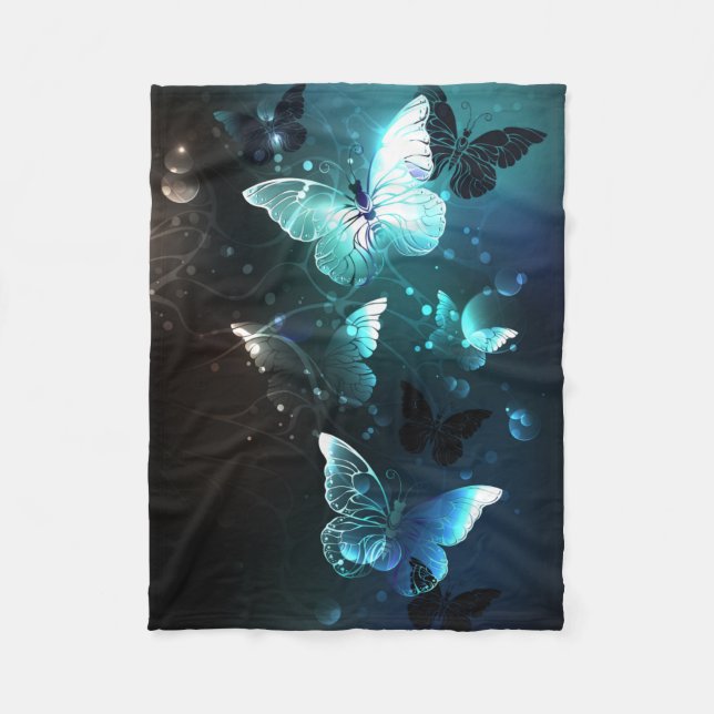 Mint Night Butterflies Fleece Blanket (Front)