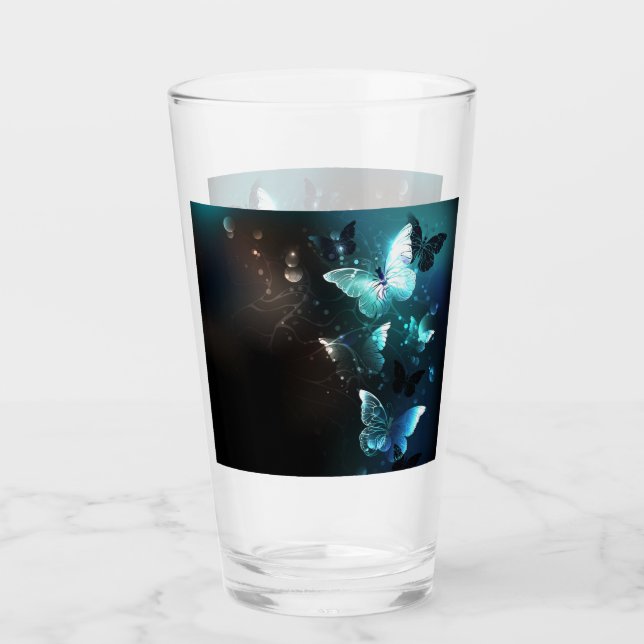 Mint Night Butterflies Glass (Front)