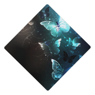 Mint Night Butterflies Graduation Cap Topper
