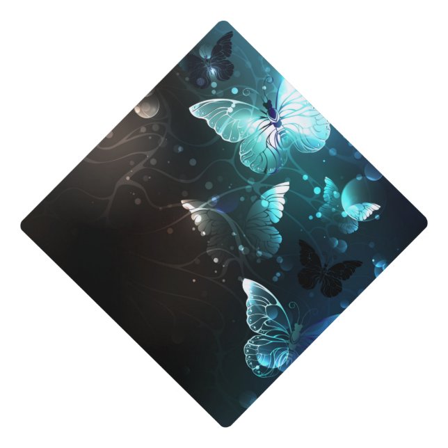 Mint Night Butterflies Graduation Cap Topper (Front)