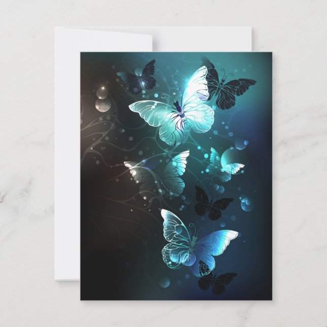 Mint Night Butterflies Holiday Card (Front)