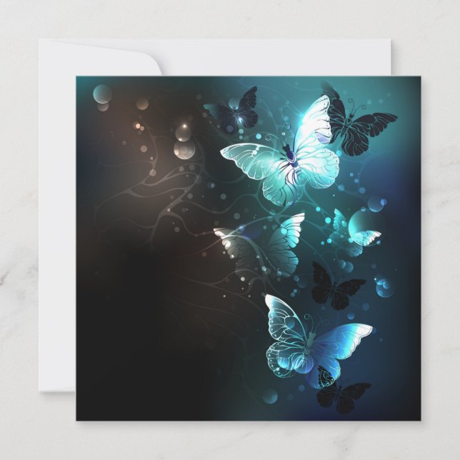 Mint Night Butterflies Invitation (Front)