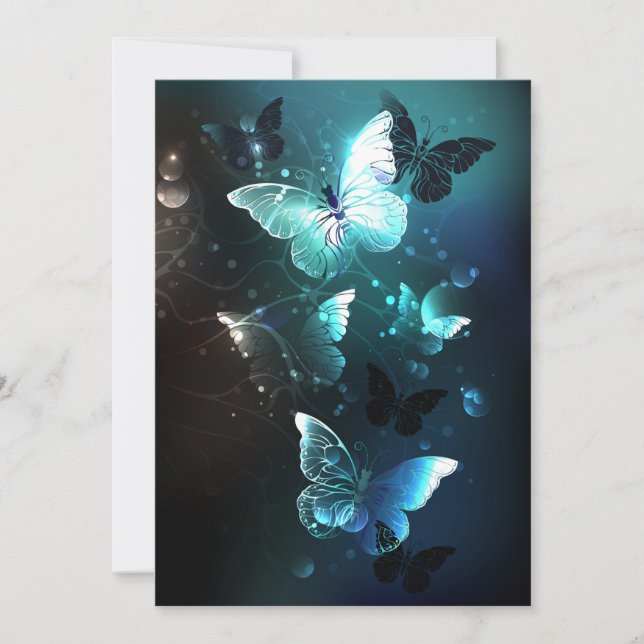 Mint Night Butterflies Invitation (Front)