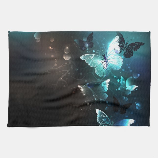 Mint Night Butterflies Kitchen Towel (Horizontal)