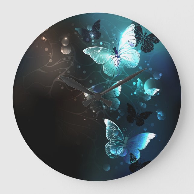 Mint Night Butterflies Large Clock (Front)