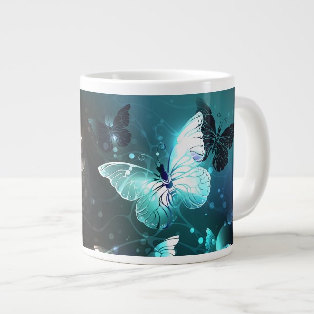 Mint Night Butterflies Large Coffee Mug (Front Right)