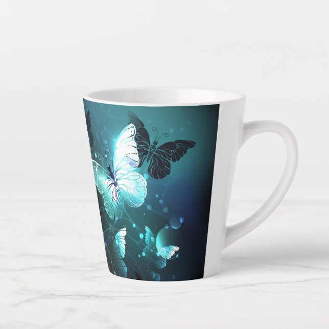 Mint Night Butterflies Latte Mug (Right)